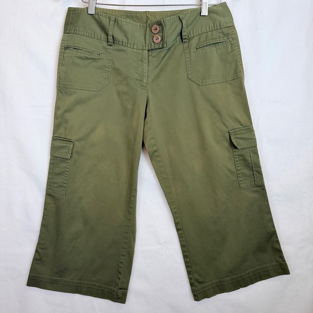 Tracy Evans Y2K Olive Cargo Gaucho Capri Pants Wide Leg Utility Womens 11